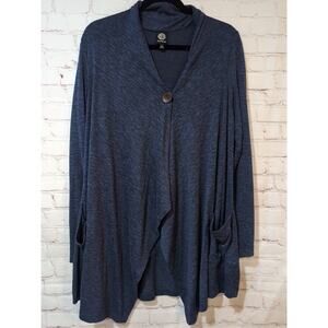 Bobeau Women’s Blue Asymmetrical Draped Open Front Long Sleeve Cardigan Size M